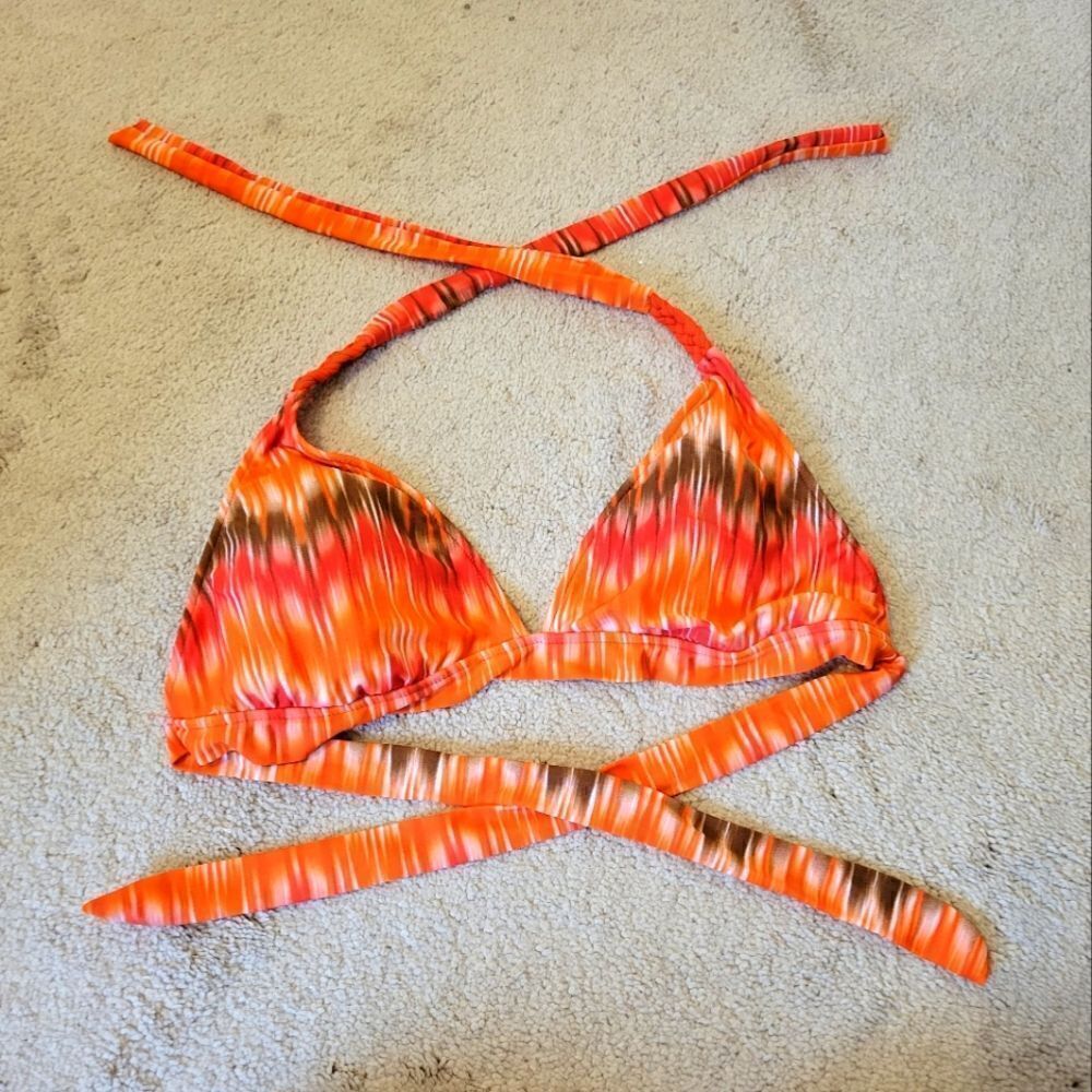 Bright Orange and brown multi color bikini top